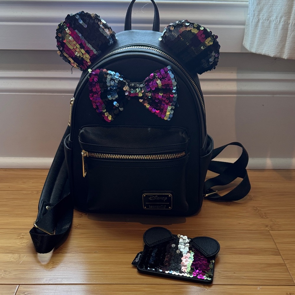 Disney Black Backpack with Colorful Sequin Ears and Bow